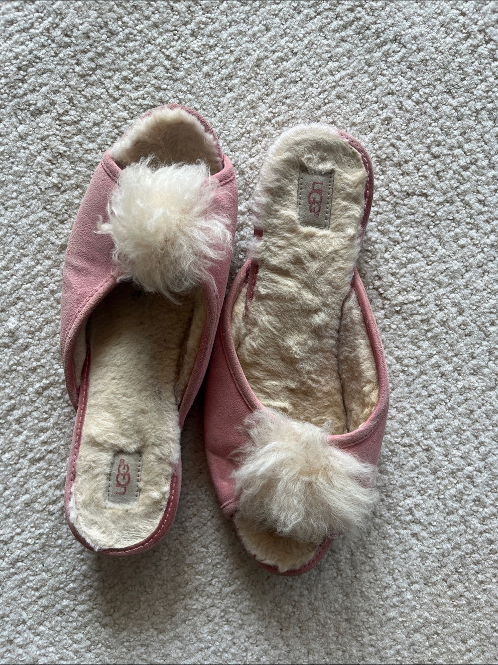 UGG Women's Blush Pink Shearling Pom Slide Slippers Retro 50s